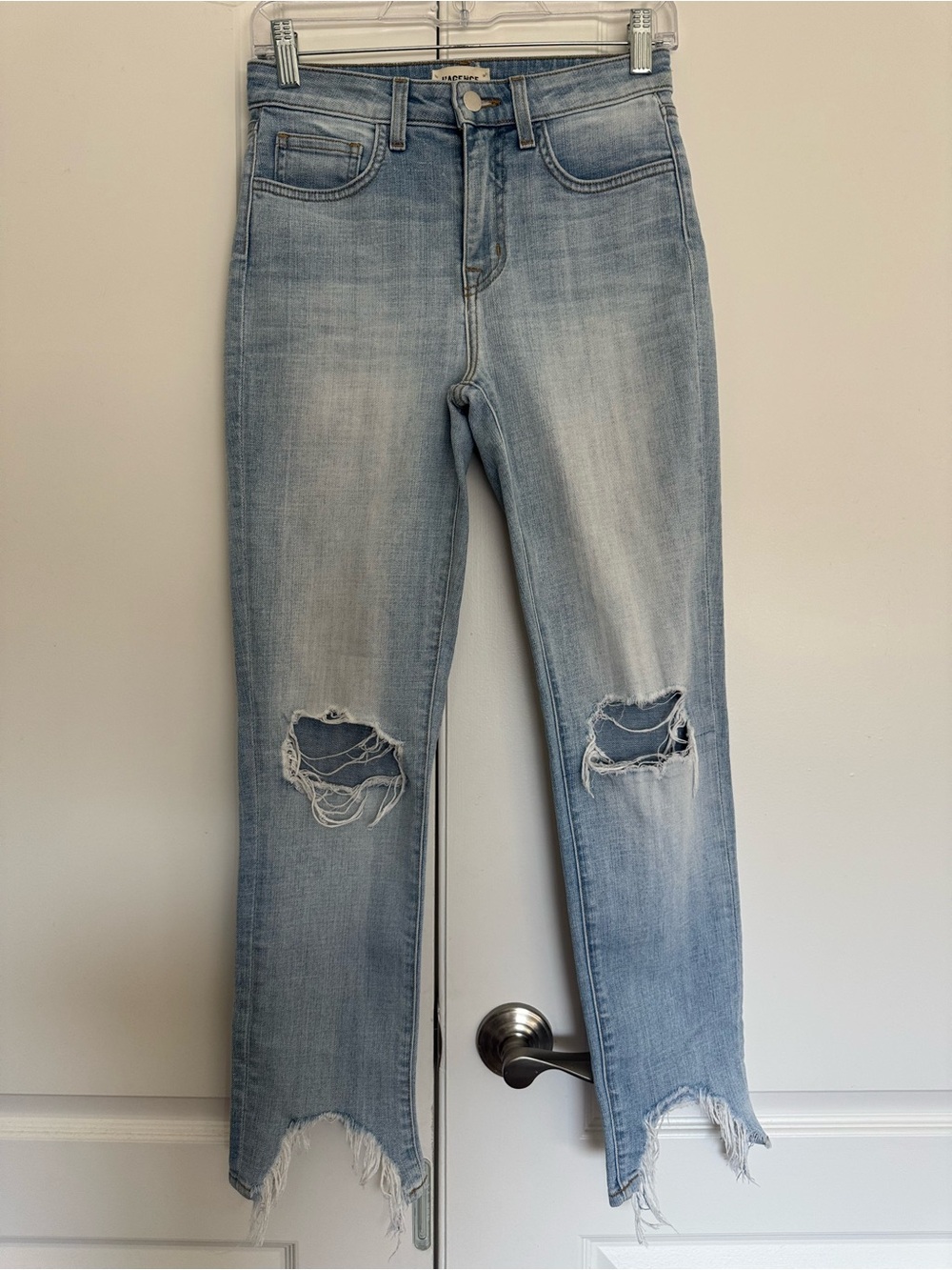 L'AGENCE Light Blue Distressed Knee-Rip Jeans